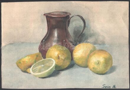 Sain M jelzéssel: Citromos csendélet. Akvarell, papír, 21x31 cm