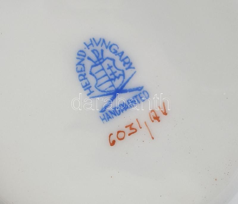 Herendi Apponyi purpur mintás bonbonier. Kézzel festett, jelzett, minimális kopással, d: 11,5 cm - Image 3