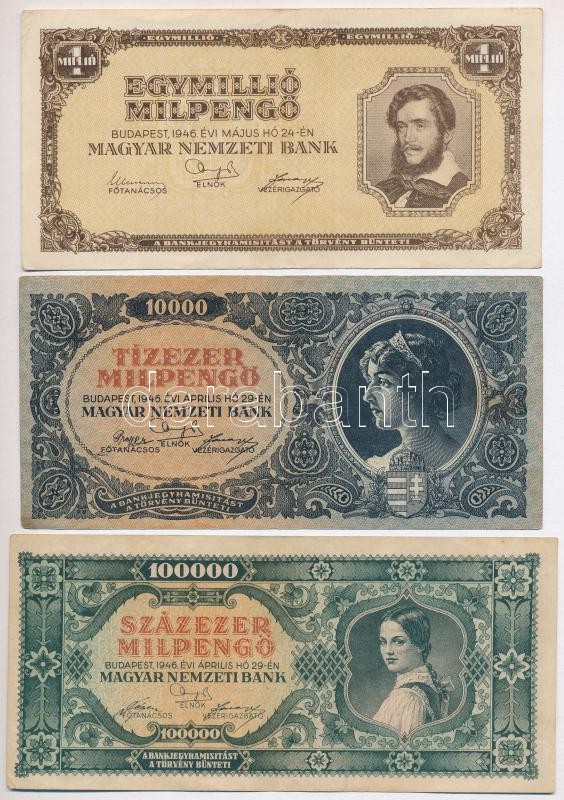 1946. 1.000.000.000P + 10.000MP + 100.000MP + 1.000.000MP + 10.000.000MP T:III kis foltok