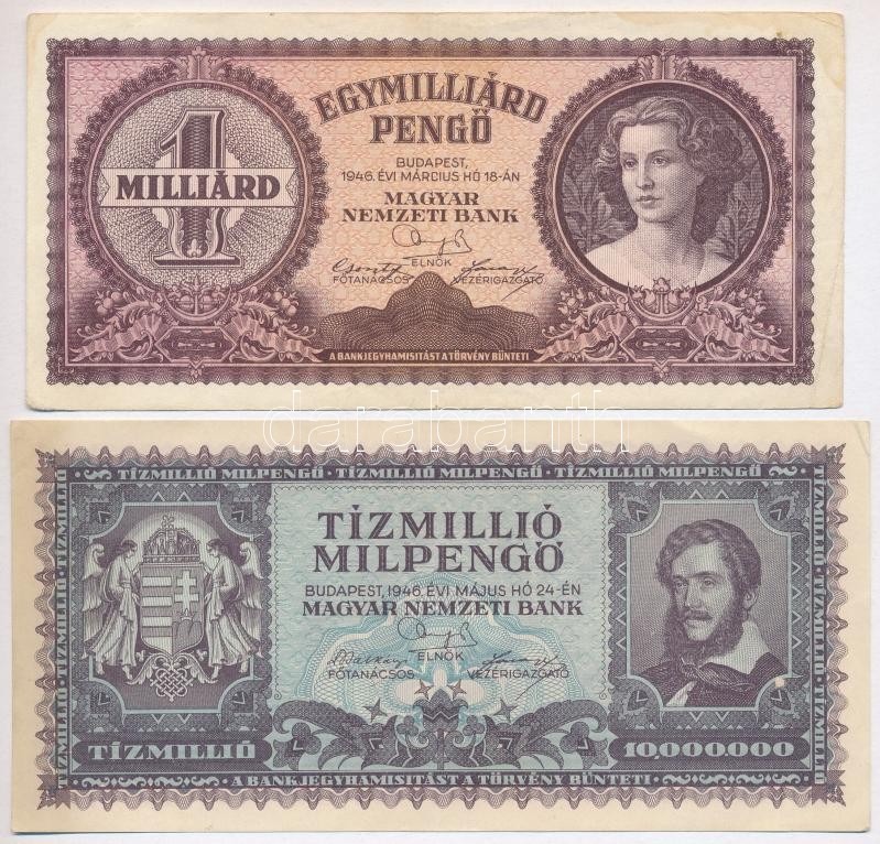 1946. 1.000.000.000P + 10.000MP + 100.000MP + 1.000.000MP + 10.000.000MP T:III kis foltok - Image 3