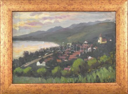 Daffinger Hanna (1883-?), 1909-ben a nagybányai szabadiskolában tanult: Vízparti házak. Olaj, karton. Jelzett. Dekoratív fakeretben. 24x35 cm.
