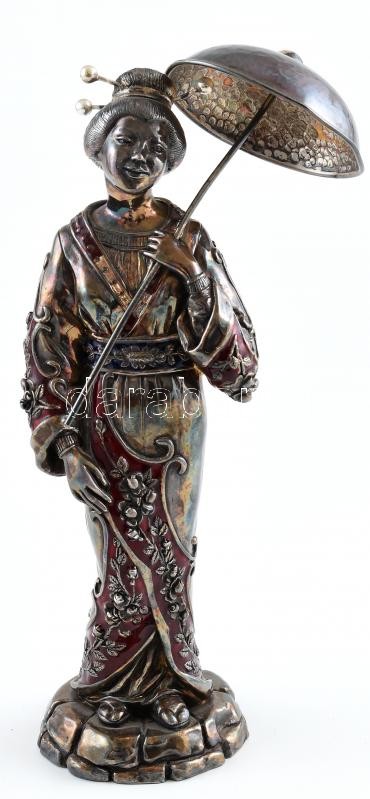 Ezüst (Ag/925) Alessandro Magrino (1958- ): Gésa. Epoxigyantával töltött, zománcozott ezüst. Bruttó:820g, jelzett, m:27cm. Olaszország, 1980 körül. Alessandro Magrino, az 'Istituto d'Arte'-ban és egy firenzei aranyműves műhelyben