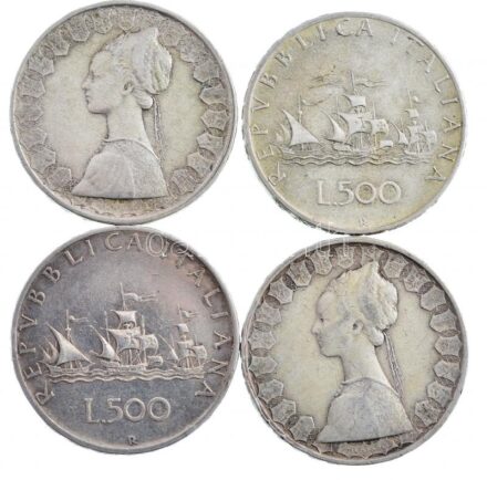 Olaszország 1958R-1961R 500L Ag 'Kolumbusz hajói' (4xklf) T:2 Italy 1958R-1961R 500 Lire Ag 'Columbus' Ships' (4xdiff) C:XF Krause KM#98
