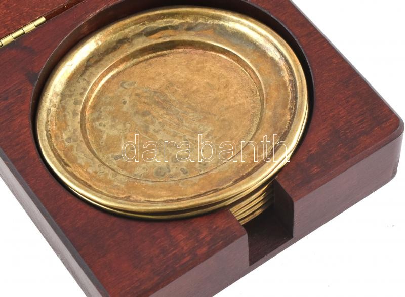 6 darab réz alátét fa dobozban, díszdobozban, d: 10 cm - Image 2
