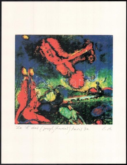 Joseph Kádár (1936-2019): Szürrealista kompozíció, 1970. Elektrográfia, papír, jelzett, Paris. E.A. művészpéldány. Hátoldalon a művész pecsétjével. 19x21 cm / Joseph Kádár (1936-2019): Surrealistic composition, 1970.