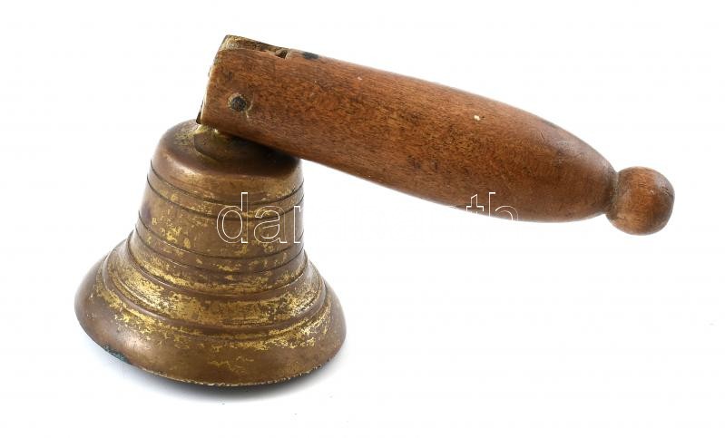 Régi csengő, réz, fa nyéllel, korának megfelelő, kissé kopottas állapotban, h: 15 cm - Image 2
