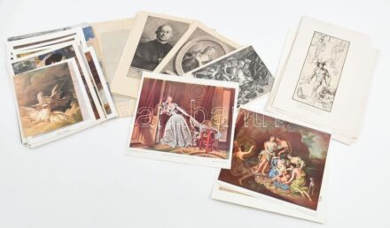 Színes nyomatok, metszetek híres múzeumi műkincsekről, képzőművészeti alkotásokról, 46 db