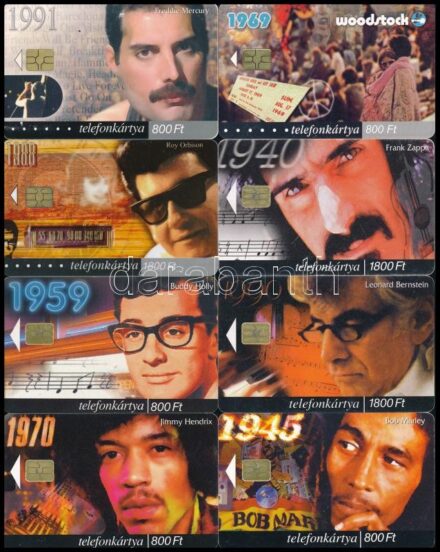 1999-2003 14 db különféle MATÁV telefonkártya (zenészek - Freddie Mercury, Jimi Hendrix, stb.)