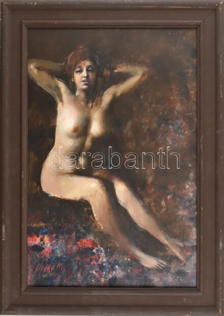 Gyémánt László (1935-): Nyujtózkodó. Olaj, farost, jelzett, fa keretben, 50×33,5 cm
