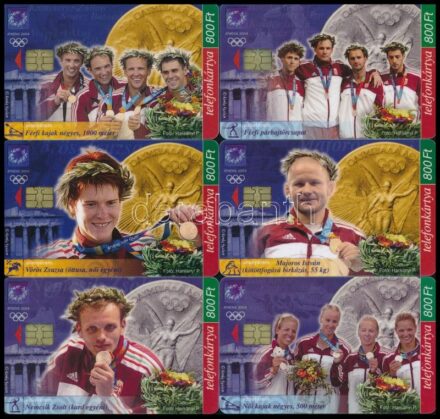 2004 Athéni olimpia magyar érmesei, 12 db MATÁV telefonkártya
