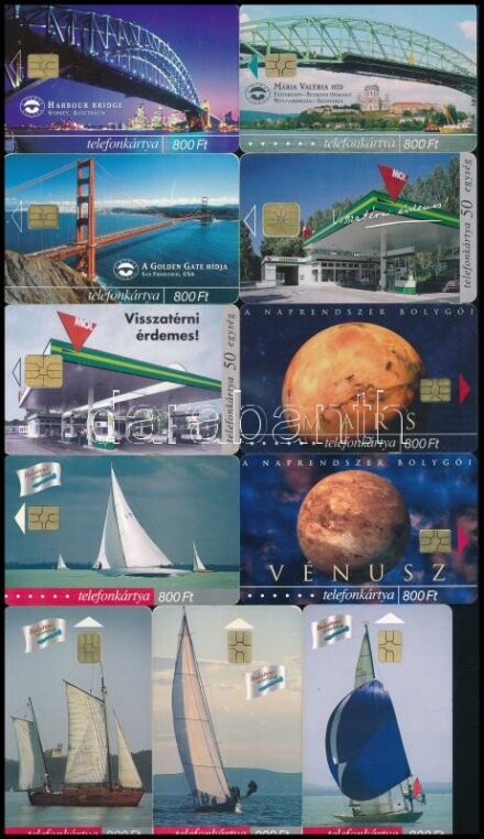 1996-2004 11 db különféle MATÁV telefonkártya (hidak, bolygók, vitorlások, stb.)