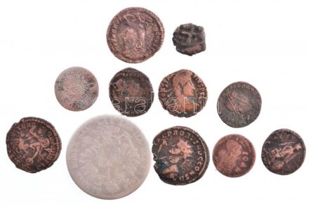 11db-os vegyes érmetétel, közte Római Birodalom és Ausztria 1872. 1Fl Ag 'Ferenc József' T:3,3- 11pcs mixed coin lot within Roman Empire and Austria 1872. 1 Florin Ag 'Franz Joseph' C:F,VG