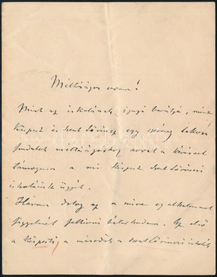 1895 Eötvös Lóránd (1848-1919) levele Szathmáry György (1845-1898) újságíró, politikusnak melyben a Kispest és Szentlőrinci iskola ügyéhez kér támogatást 4 beírt oldal.