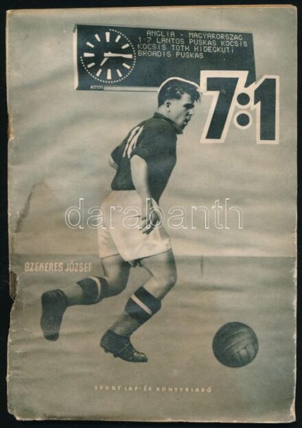1954 Meccsfüzet és belépő az angol magyar 7:1-es labdarúgó mérkőzésre amelyik a legendás 6:3 visszavágója volt, kissé gyűrött, foltos lapokkal.
