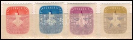 1946 A Magyar Kommunista Párt III. kongresszusa 4 darabos propaganda bélyeg sorozat eredeti tokban / 3rd congress of the Hungarian Kommunist Party set of 4 propaganda stamps in original folder