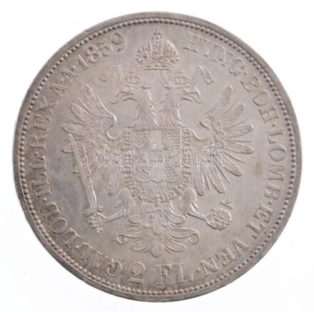 1859B 2Fl Ag 'Ferenc József' Körmöcbánya (24,77g) T:1- spró ph. / Hungary 1859B 2 Florin Ag 'Franz Joseph' Kremnitz (24,77g) C:AU,XF tiny edge error Adamo M17