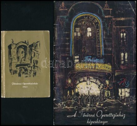 1963 Fővárosi Operettszínház képeskönyve, 2 db, egyik nyomtatott aláírásokkal