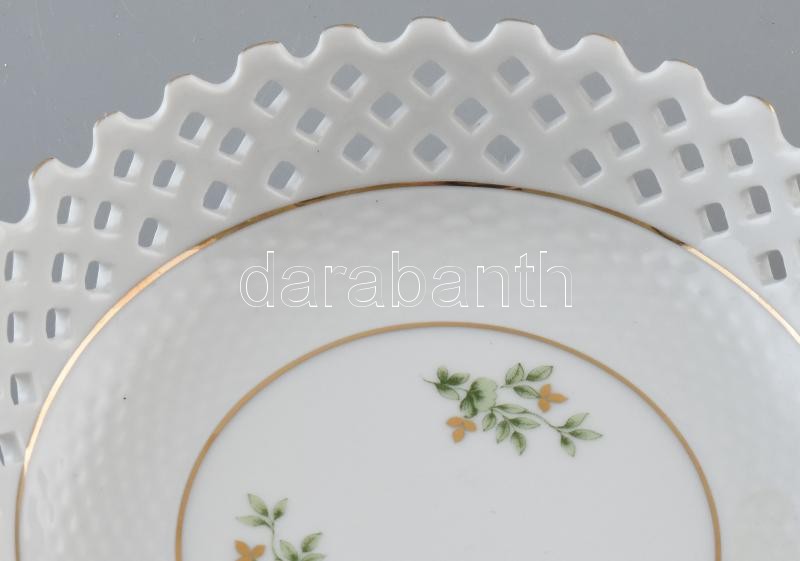 Hollóházi áttört porcelán kínáló tál. Matricás, jelzett, hibátlan, d: 17 cm - Image 2