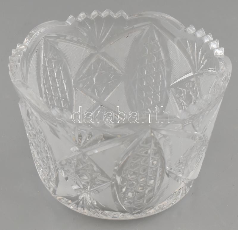 Kristály kínáló, bonbonier, metszett, csiszolt, d: 15 cm, m: 10 cm