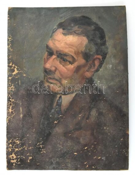 Kézdi-Kovács Elemér (1898-1976): Férfii portré. Olaj, karton. Jelzés nélkül. Sérült. 51×37 cm.