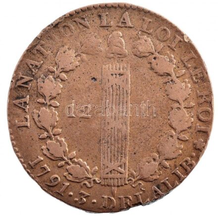 Franciaország 1791A 12D Br 'XVI. Lajos' T:2-, 3 France 1791A 12D Br 'Louis XVI' C:VF,F Krause KM#600
