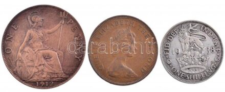 Nagy-Britannia 1912. 1p Br + 1938. 1Sh Ag 'VI. György' + Jersey 1971. 2p Br T:2,2- Great Britain 1912. 1 Penny Br + 1938. 1 Shilling Ag 'George VI' + Jersey 1971. 2 Pence C:XF,VF