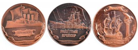 Szovjetunió 1983. 'Szevasztopol alapításának 200. évfordulója' kétoldalas, hadihajót ábrázoló bronzozott Al emlékérem (3xklf) T:1- Soviet Union 1983. '200th anniversary of Sevastopol's foundation' double-sided, bronzed Al