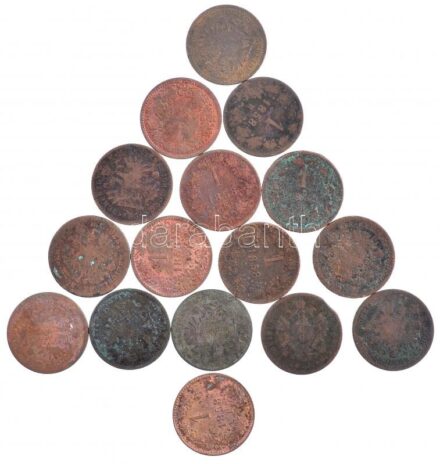 Ausztria 1858 A,B,E 1kr Cu (16db/3xklf) T:2-,3 patina, ph Austria 1858 A,B,E 1 Kreuzer Cu (16pcs/3xdiff) C:VF,F patina, edge error Krause KM#2186