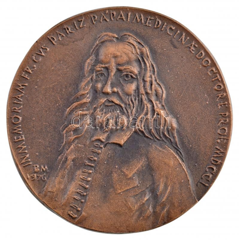 Borsos Miklós (1906-1990) 1978. 'In memoriam Fr.cvs Pariz Pápai medicinae doctore prof. MDCCL / Egészségnevelési Szövetség Emlékérme 1978 Pápai Páriz Ferenc' öntött bronz emlékérem (116mm) T:1- / Hungary 1978. 'IN MEMORIAM FR.CVS.