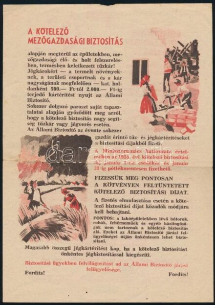 1955 Kötelező mezőgazdasági biztosítás, kétoldalas szórólap