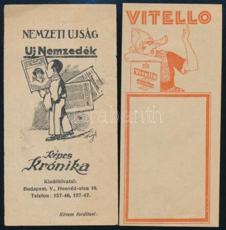 Nemzeti Ujság + Vitello, 2 db számolócédula