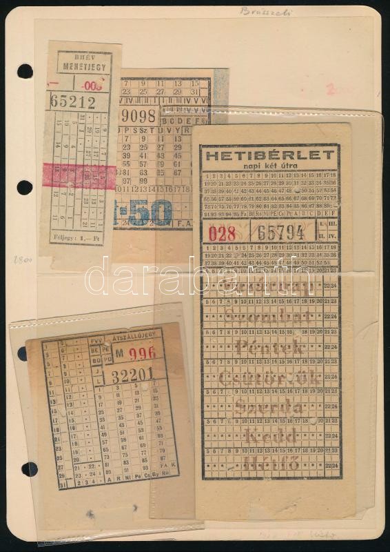 4 db közlekedési jegy (bérlet, átszállójegy, HÉV menetjegy, stb.)