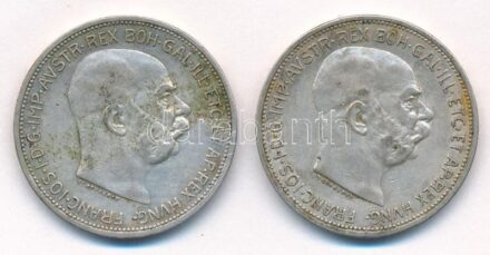 Ausztria 1912. 2K Ag 'Ferenc József' + 1913. 2K Ag 'Ferenc József' T:2,2- patina Austria 1912. 2 Corona Ag 'Franz Joseph' + 1913. 2 Corona Ag 'Franz Joseph' C:XF,VF patina Krause KM#2821