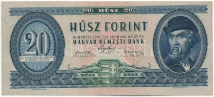 1947. 20Ft 'C 013 087337' T:III / Hungary 1947. 20 Forint 'C 013 087337' C:F Adamo F10