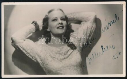 Billér Irén színésznő aláírása az őt ábrázoló képen