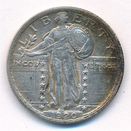 Amerikai Egyesült Államok 1920. 1/4$ Ag 'Standing Liberty' T:2 patina USA 1920. 1/4 Dollar Ag 'Standing Liberty' C:XF patina Krause KM#145