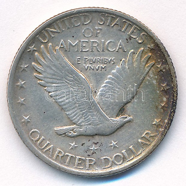 Amerikai Egyesült Államok 1920. 1/4$ Ag 'Standing Liberty' T:2 patina USA 1920. 1/4 Dollar Ag 'Standing Liberty' C:XF patina Krause KM#145 - Image 2