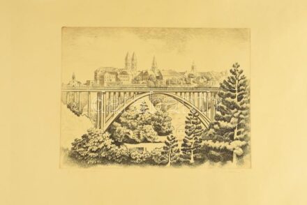 Füle Mihály (1914-2005): Veszprém. Rézkarc, papír, jelzett, 29,5×38 cm