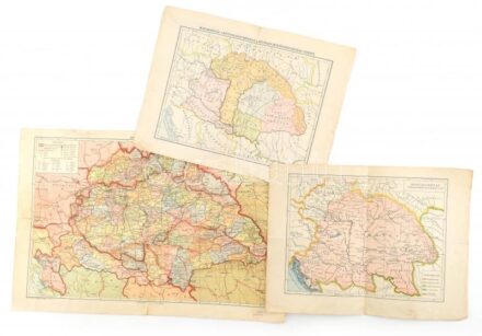 1941 Magyarország politikai térképe, Bp., M. Kir. Honvéd Térképészeti Intézet, rajta a visszatért területekkel, ceruzás bejelölésekkel, szakadt, 28x43 cm + 1910-1920 és Magyarország a honfoglalás korában és Magyarország I.