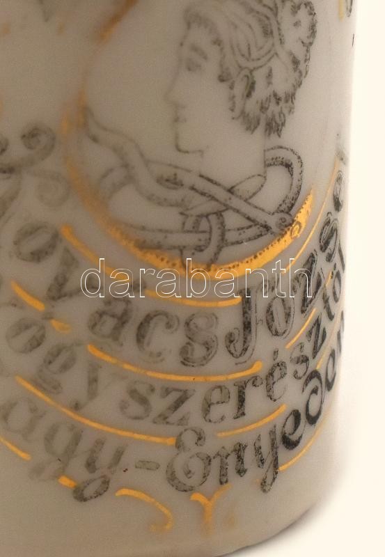 cca 1890 Nagyenyed, Kovács József gyógyszerész díszes fajansz arckrémes tégelye, kissé kopott, aranyozott felirattal, hibátlan. / Aliud pharmacy cream pot from fayance m: 5 cm - Image 3