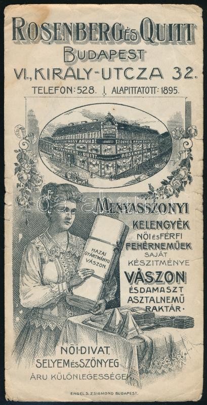 Rosenberg és Quitt Király utca számolócédula, kissé foltos