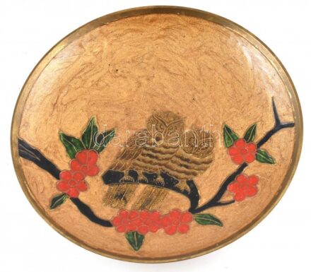 Bagoly cloisonne / rekeszzománc tálka, hibátlan. D:19,5cm