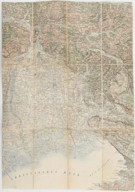 cca 1910 Triest és környéke térképe, vászonra kasírozva, Bp., K. u. K. Militärgeographisches Institut, 55x39 cm