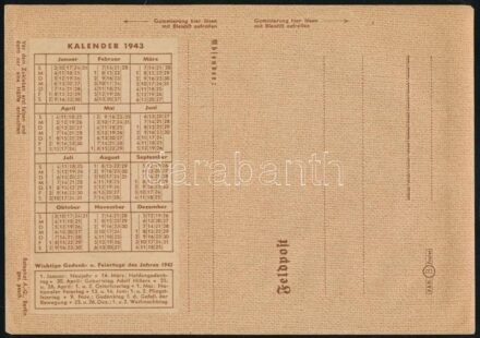 1943 Tábori postai levelezőlap, kártyanaptárral, rajta Adolf Hitler születésnapjával. 22x15 cm / German feldpost letter with Hitler's birthday