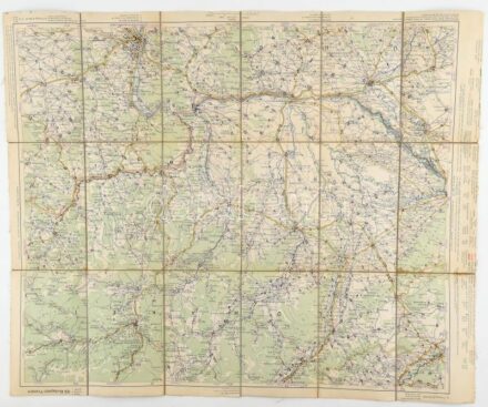 cca 1920-1930 Pozsony - Trencsén - Budapest és környéke autós térképe, Freytag & Brendt, vászonra kasírozva, német nyelven, 61x75 cm