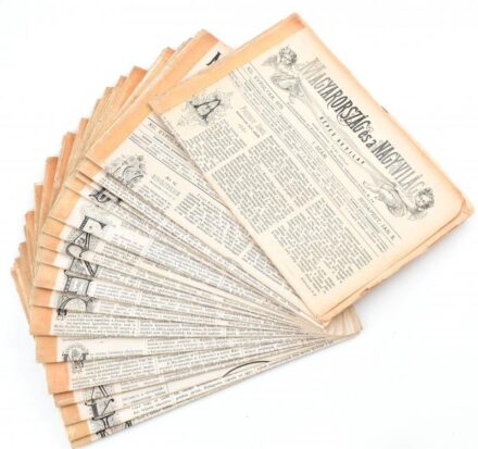 1875 Magyarország és a Nagyvilág. Képes hetilap, 18 száma, gazdag képanyaggal illusztráltak, ragasztott gerincekkel, kis lapszéli szakadásokkal.