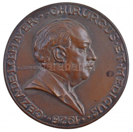 Kisfaludi Strobl Zsigmond (1884-1975) 1926. 'Lobmayer Géza sebész professzor' egyoldalas öntött Br plakett. 'GEZA. DE. LOBMAYER...CHIRURGUS. ET. MEDICUS. 1926 - K.STROBL' (108mm) T:1- fo. R! / Hungary 1926. 'Professor Géza Lobmayer, surgeon'