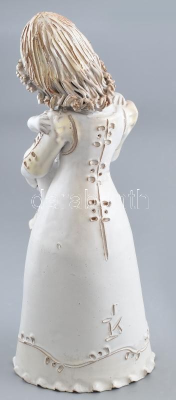 Kovács Éva (1938-2017): Anya gyermekével, mázas kerámia, mázrepedésekkel, restaurált, jelzett, m: 42cm - Image 3