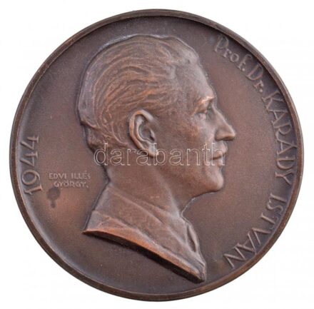 Edvi Illés György (1911-1991) 1944. 'Prof. Dr. Karády István 1944' egyoldalas, öntött bronz emlékplakett (125mm) T:1- / Hungary 1944. 'István Karády Prof., MD., 1944' one-sided cast bronze commemorative plaque. Sign.: György Edvi Illés