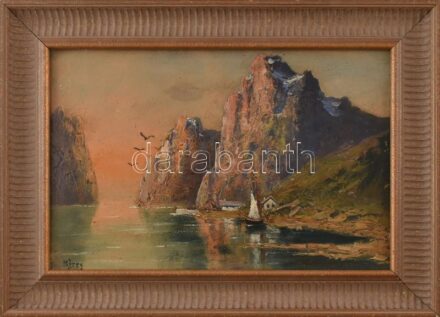 Mérey jelzéssel: Tengeri táj hajókkal. Olaj, karton. Keretben. 30x21 cm